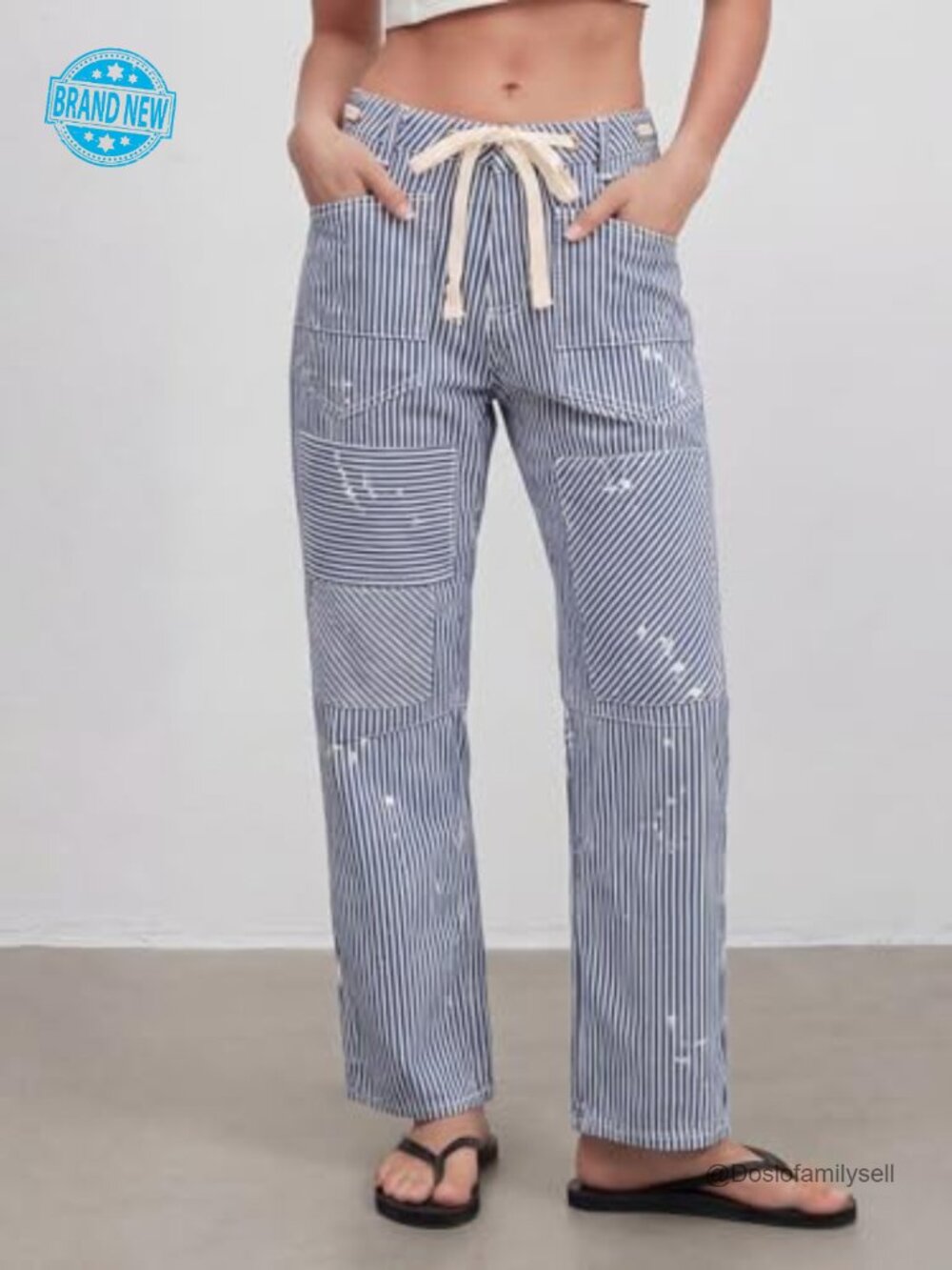 Women Striped Barrel Jeans Casual Loose Denim Wide Leg Baggy Mid Waist Y2k - Picture 3 of 7